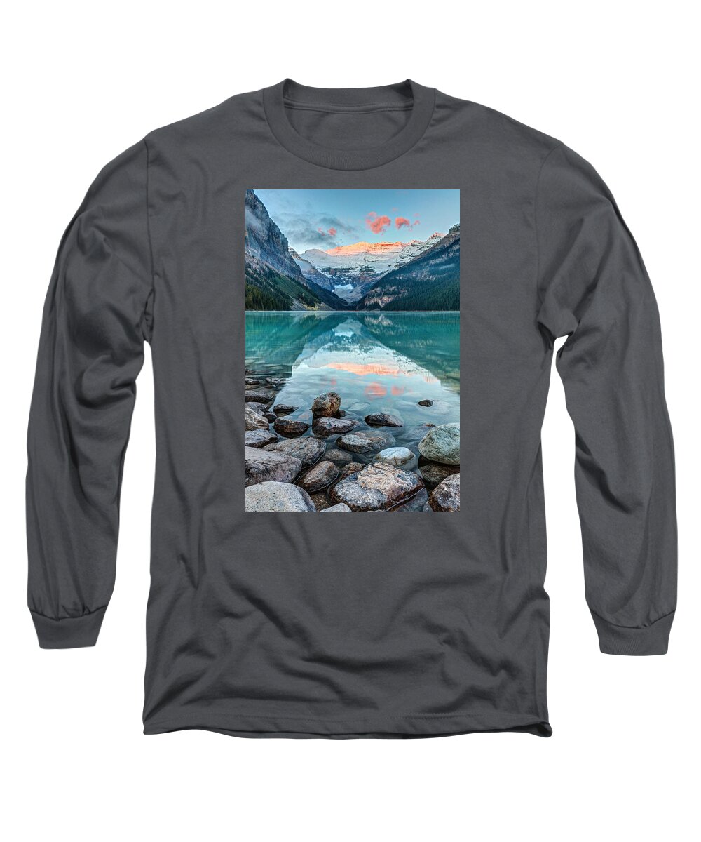 Lake Louise Long Sleeve T-Shirt featuring the photograph Dawn at Lake Louise by Pierre Leclerc Photography