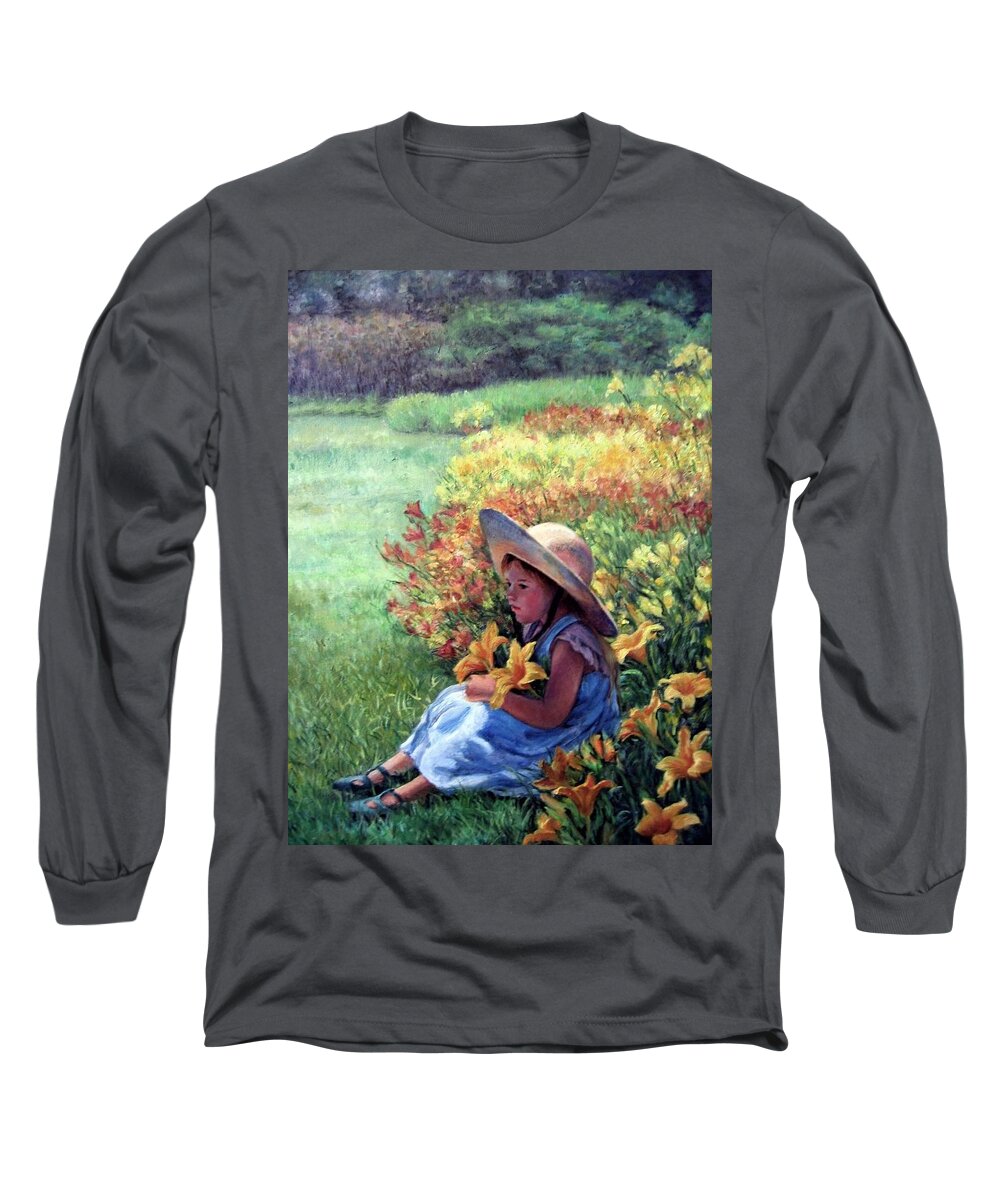 Daylilies Long Sleeve T-Shirt featuring the painting Daylilies by Marie Witte
