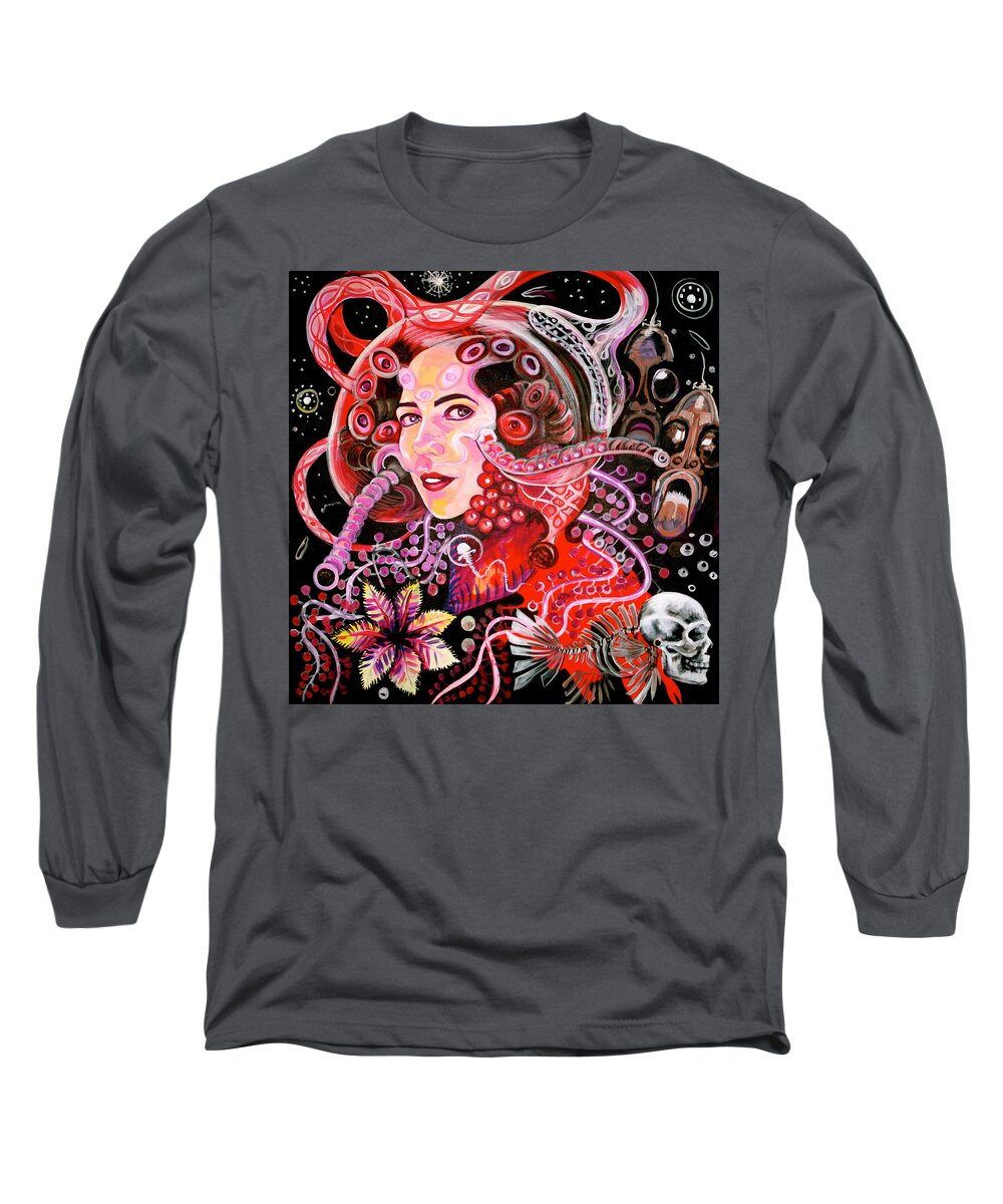 Deep Sea Creatures Long Sleeve T-Shirt featuring the painting Deep Sea Creatures by Yelena Tylkina