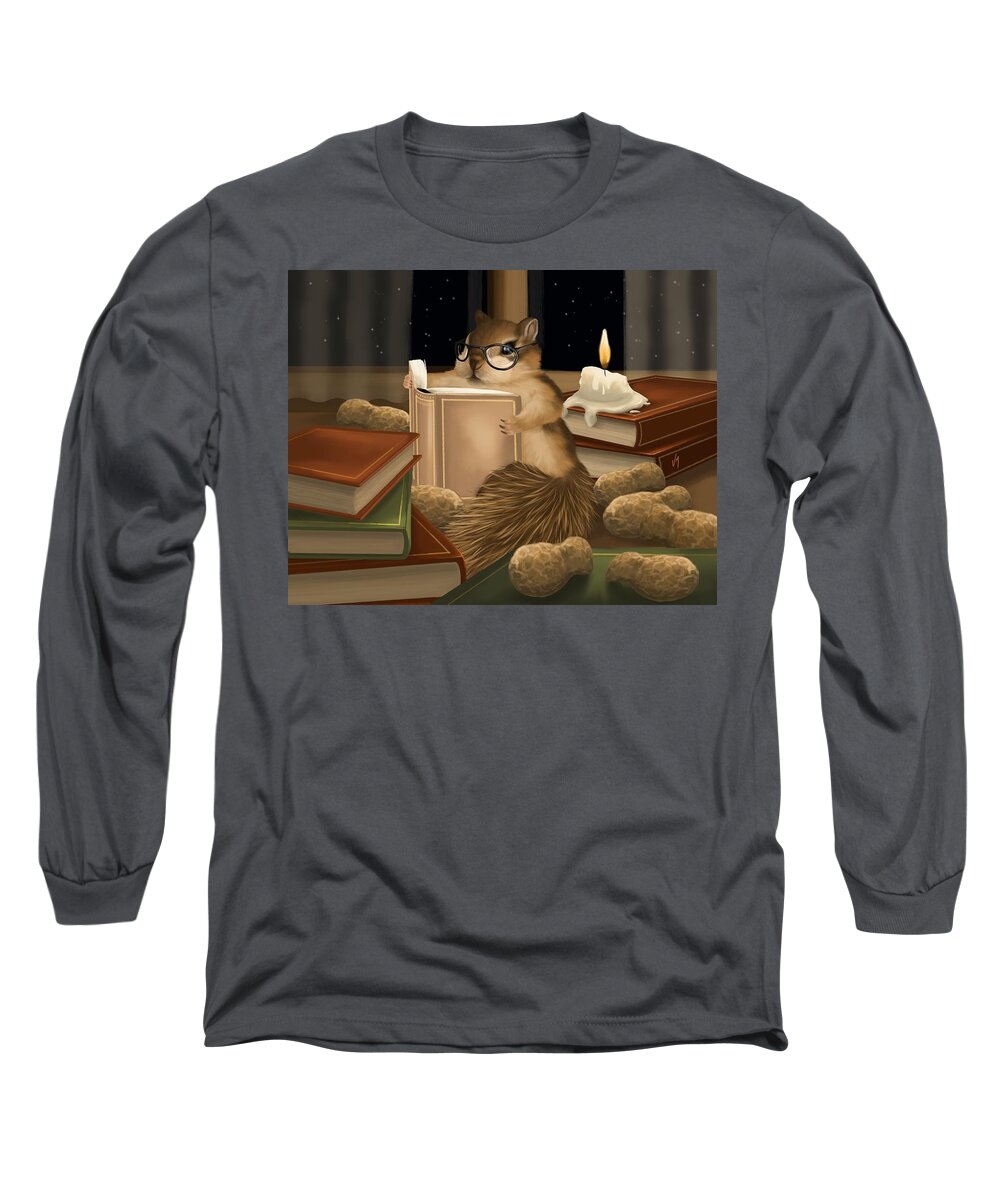 Squirrel Long Sleeve T-Shirt featuring the painting Deep study by Veronica Minozzi