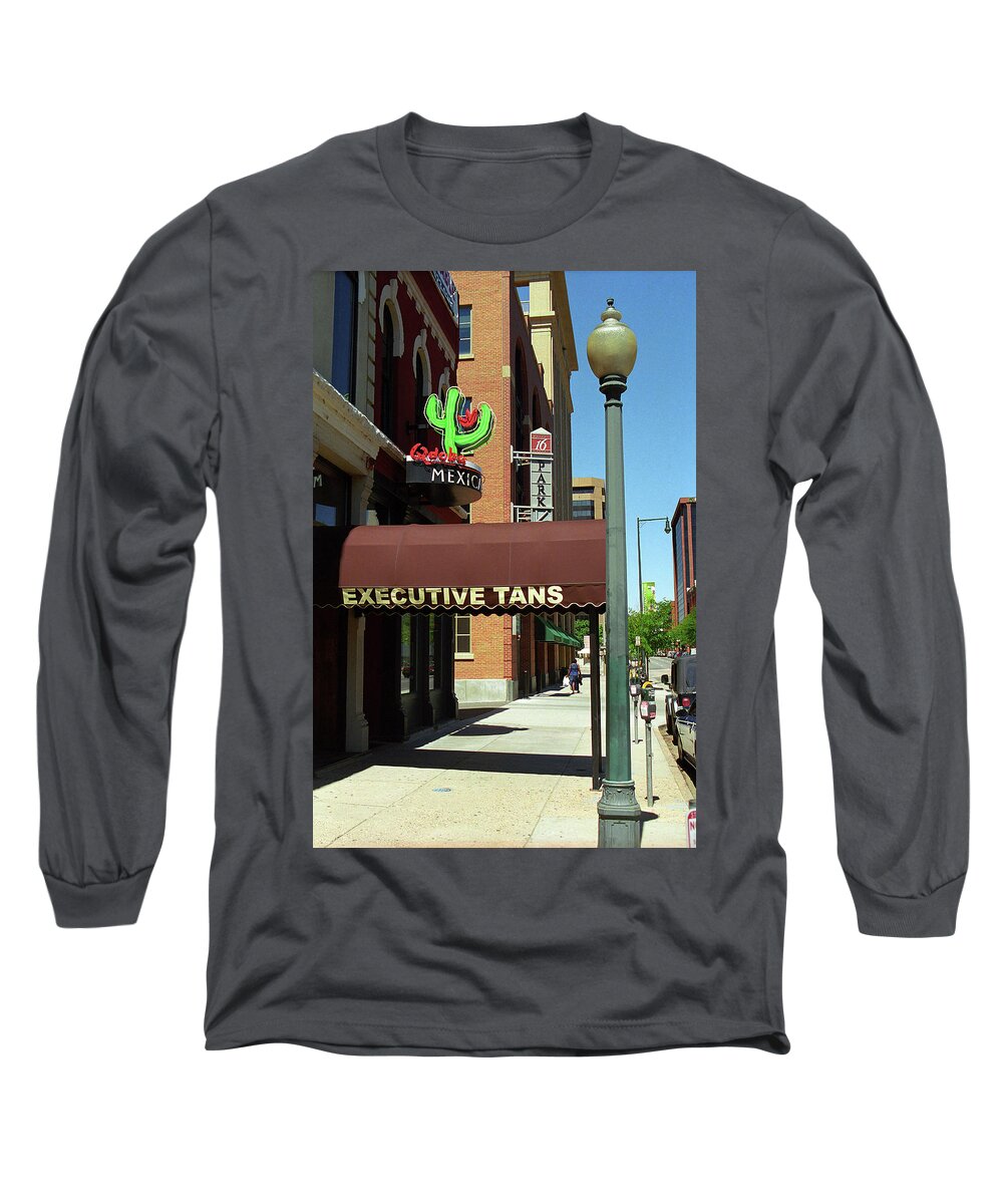16th Long Sleeve T-Shirt featuring the photograph Denver Downtown Storefront by Frank Romeo