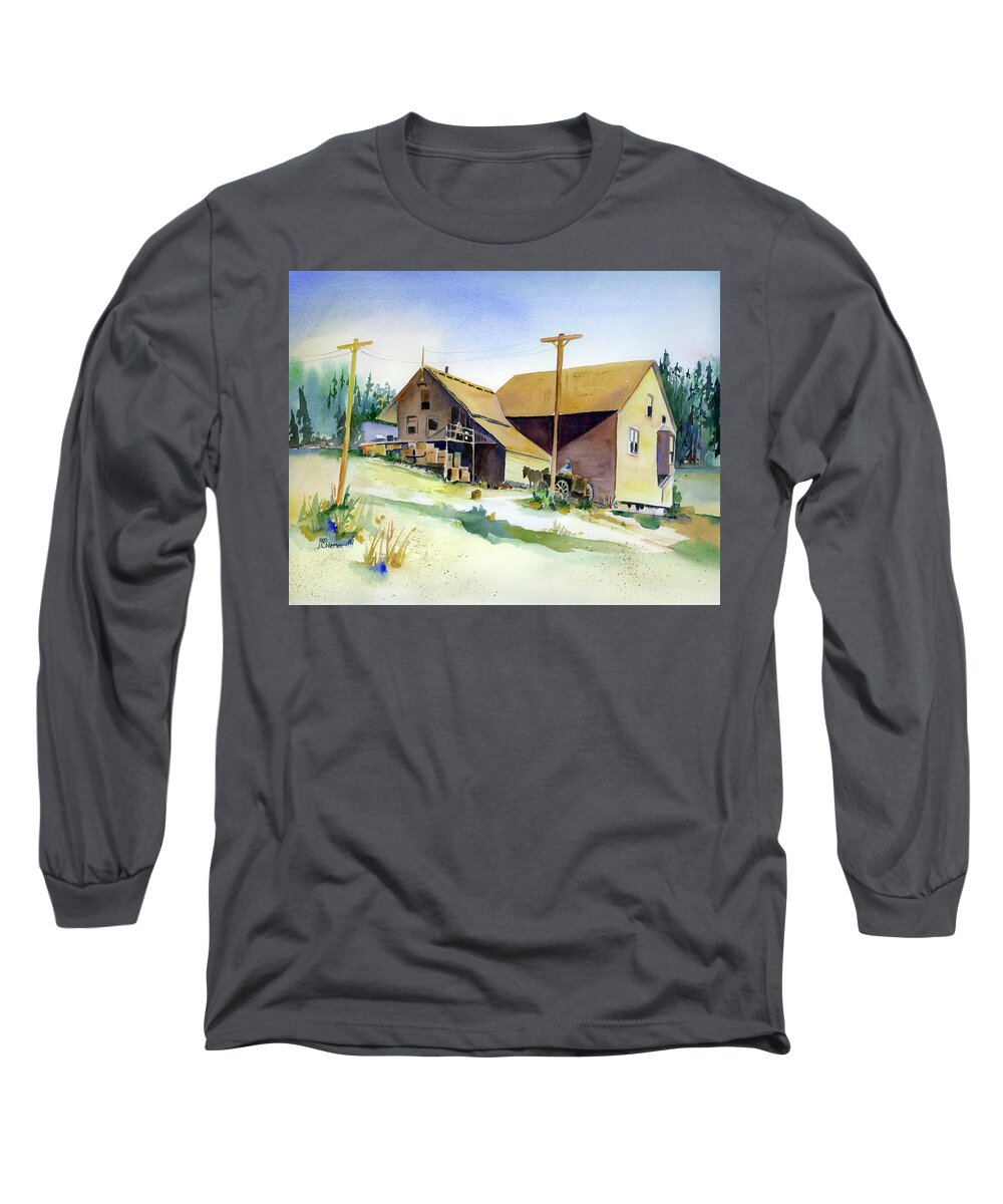 Railroad Long Sleeve T-Shirt featuring the painting Depot Hill, Dutch Flat,1910 by Joan Chlarson