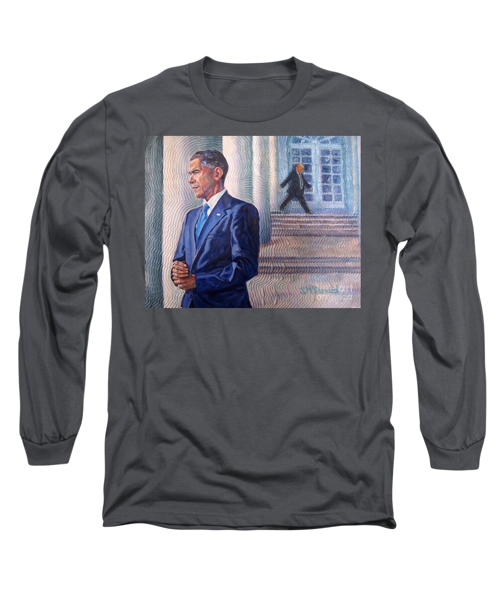 Obama Long Sleeve T-Shirt featuring the painting Descent by Janet McDonald