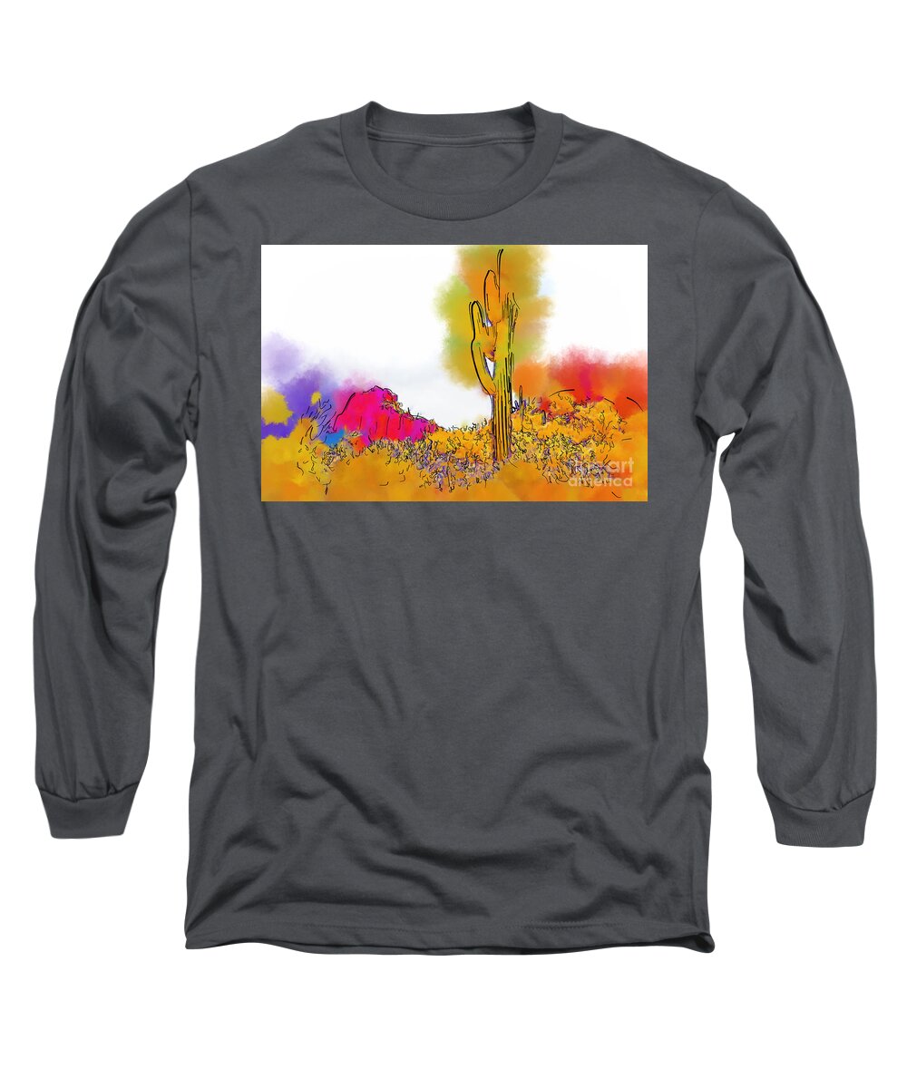Desert Long Sleeve T-Shirt featuring the digital art Desert Saguaro In Subtle Abstract by Kirt Tisdale