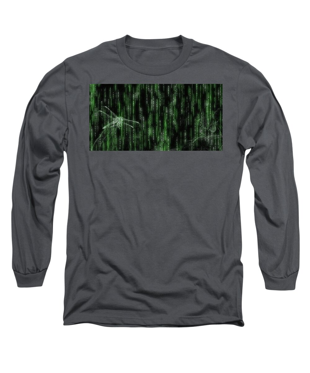 Matrix Long Sleeve T-Shirt featuring the photograph Digital Dragonfly by Mark Fuller