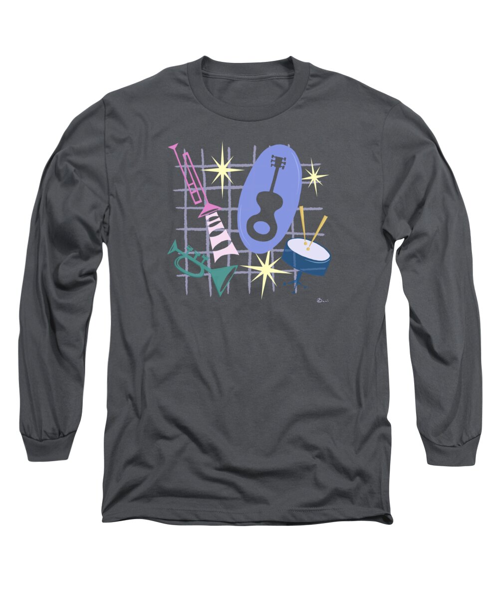 Painting Long Sleeve T-Shirt featuring the painting Django Jazz Composition In Purple by Little Bunny Sunshine