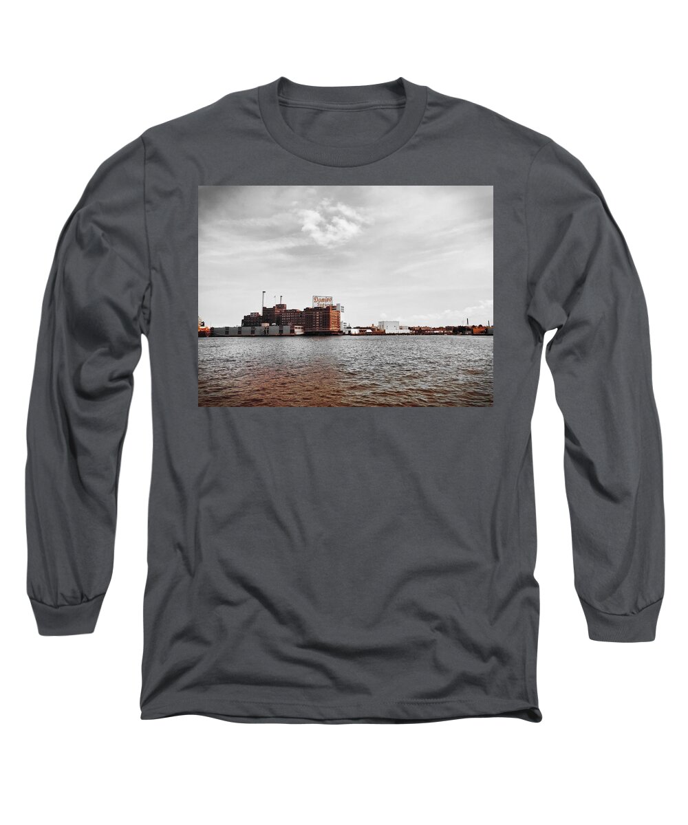 Baltimore Long Sleeve T-Shirt featuring the photograph Domino Sugar by Chris Montcalmo