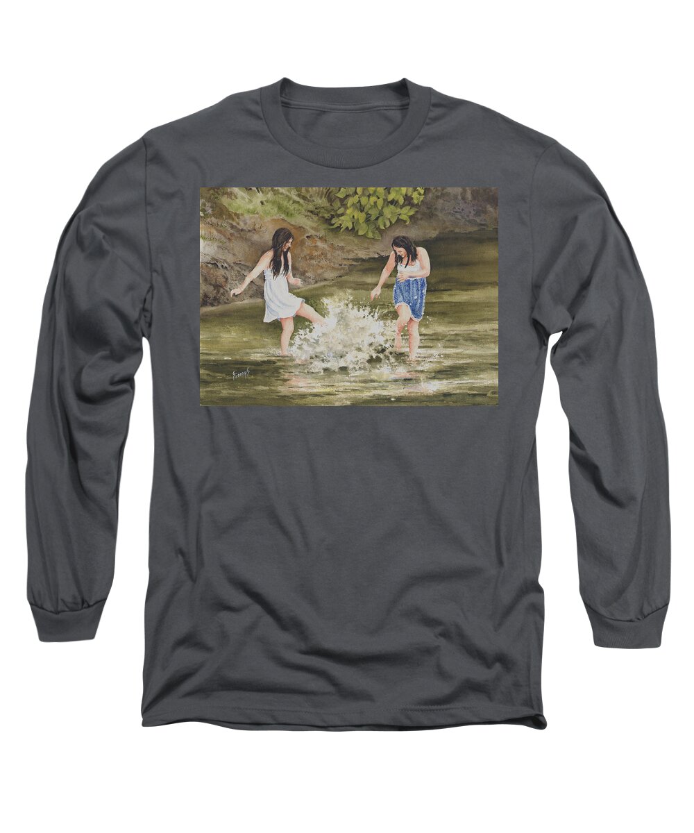 Creek Long Sleeve T-Shirt featuring the painting Double Trouble by Sam Sidders