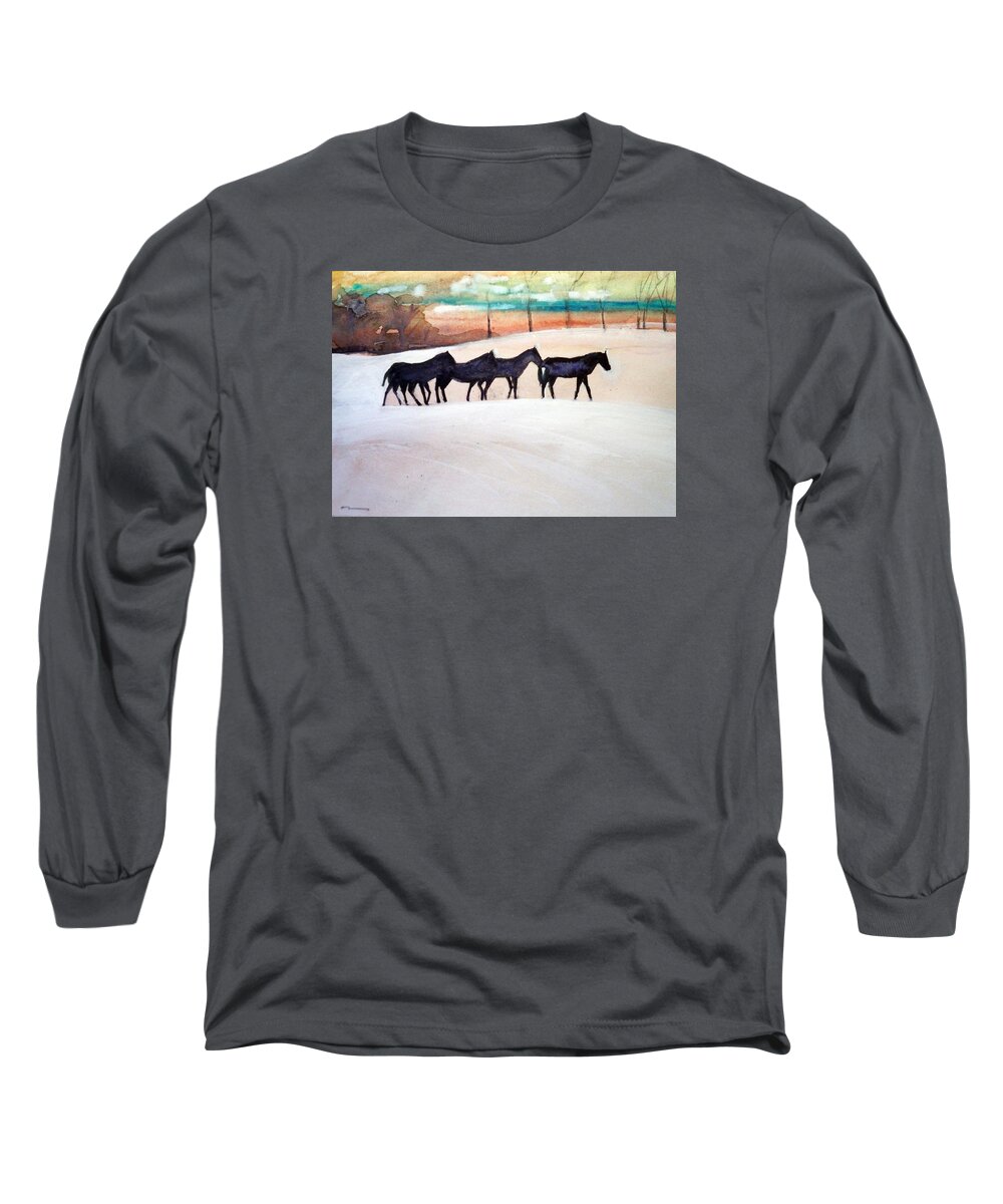 Outdoors Nature Travel Trees Light Landscape Long Sleeve T-Shirt featuring the painting Downs Stables by Ed Heaton