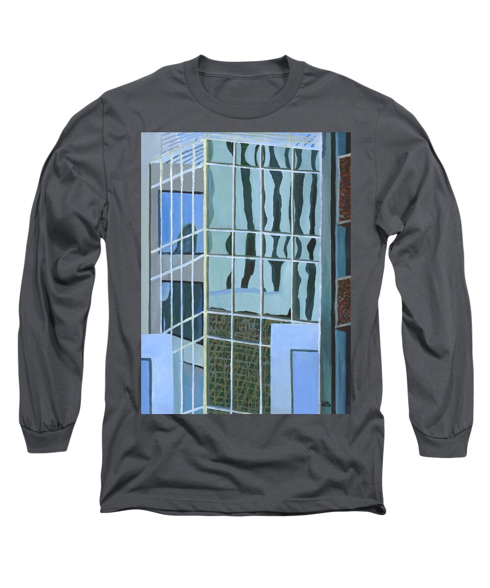  Long Sleeve T-Shirt featuring the painting Downtown Reflections by Alika Kumar