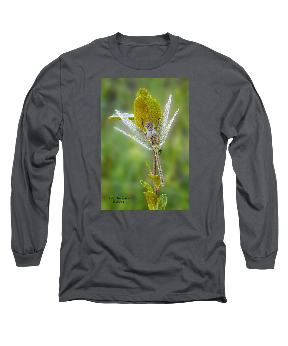 Dragon Fly Long Sleeve T-Shirt featuring the photograph Dragon Fly in the Dew by Peg Runyan