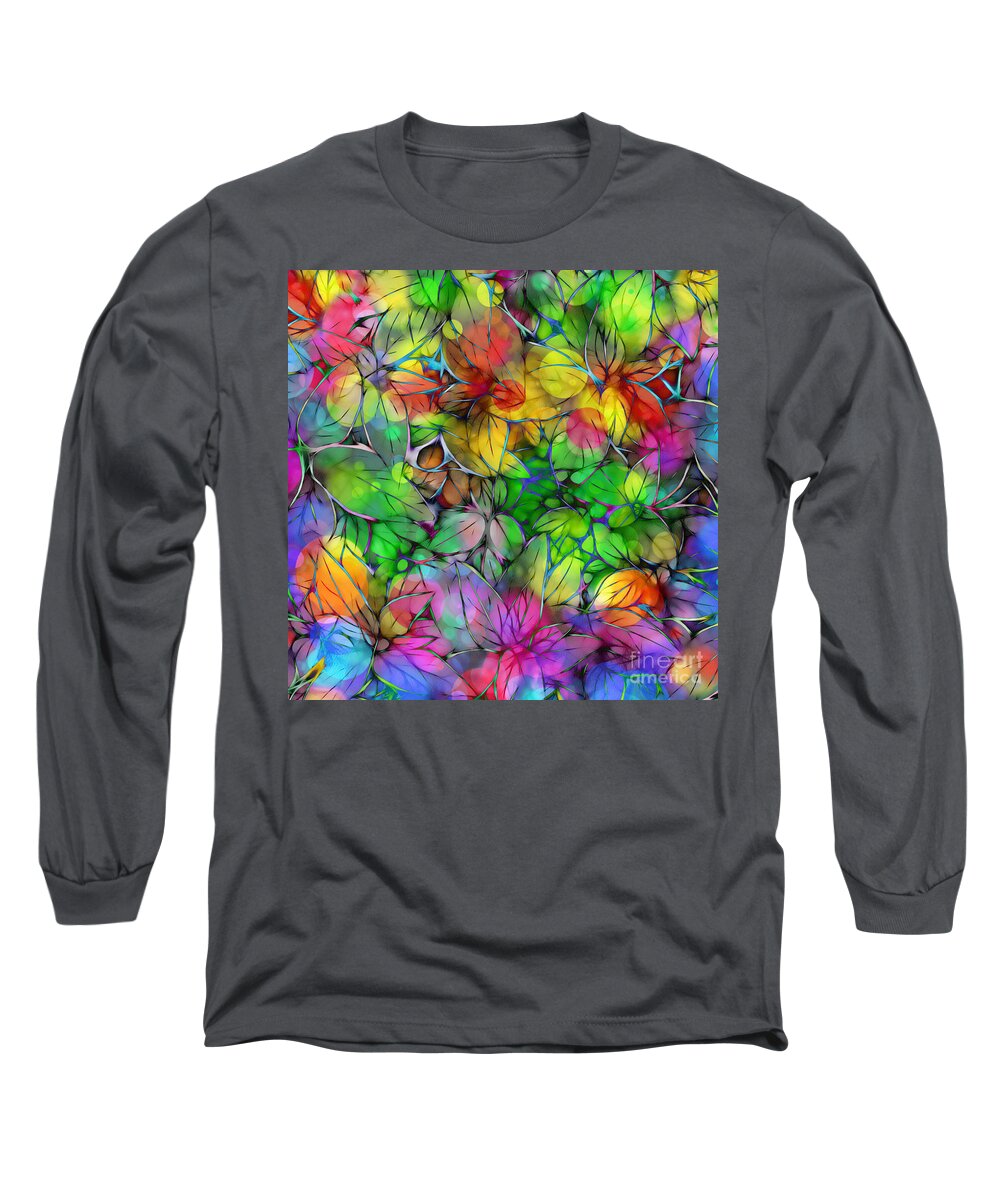 Abstract Long Sleeve T-Shirt featuring the digital art Dream Colored Leaves by Klara Acel
