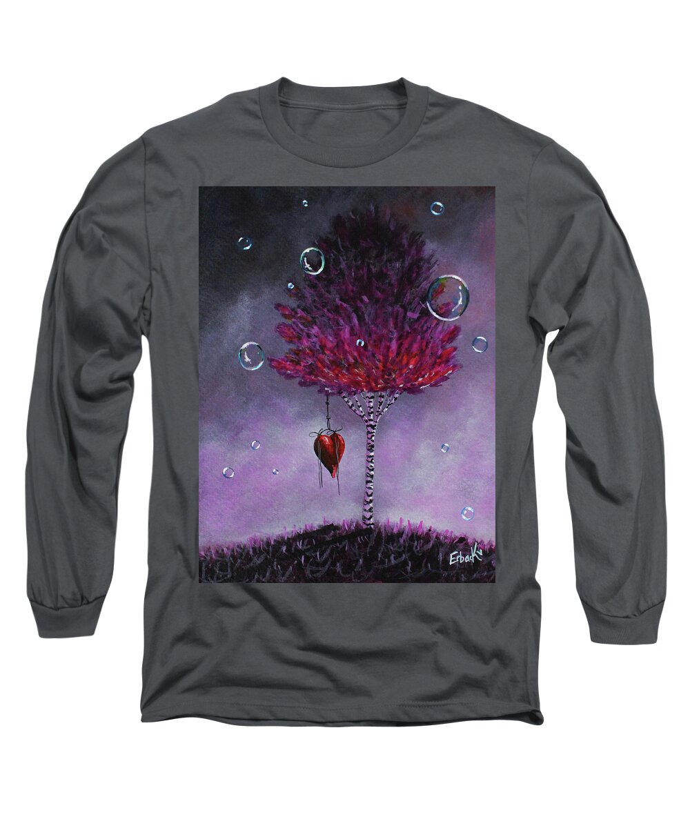 Surrealism Long Sleeve T-Shirt featuring the painting Dreaming Is Beautiful - Pink Tree Painting by Moonlight Art Parlour