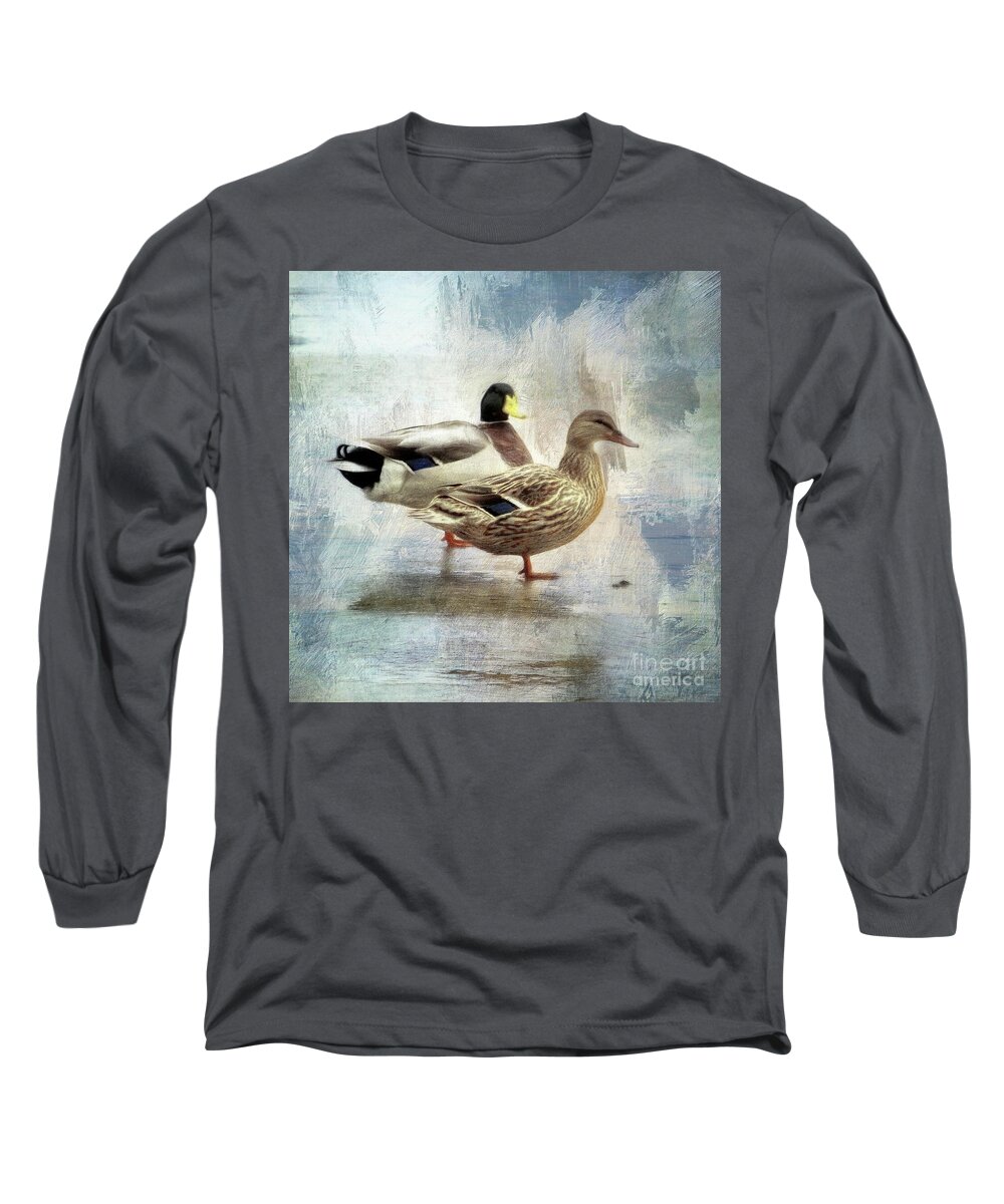 Ducks Long Sleeve T-Shirt featuring the photograph Ducks on the Beach in Liguria by Jack Torcello