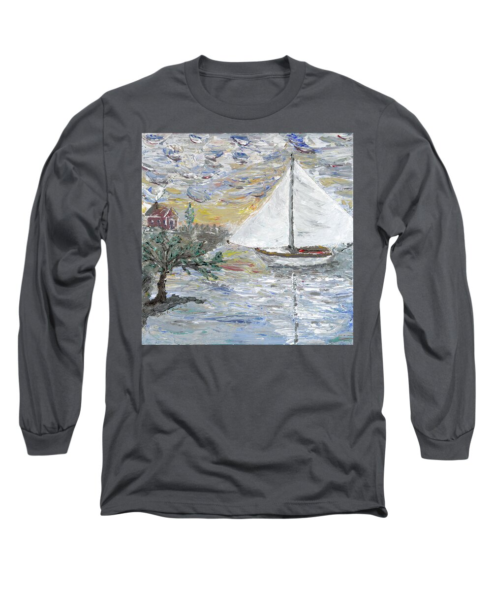 Seascape Long Sleeve T-Shirt featuring the painting Dutch shore by Ovidiu Ervin Gruia