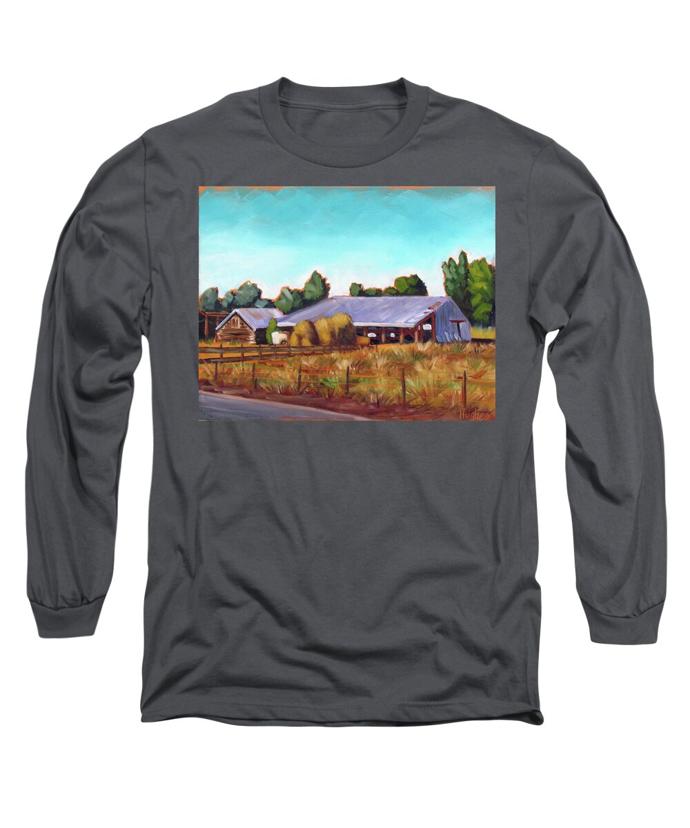 Eagle Long Sleeve T-Shirt featuring the painting Eagle Road Barn by Kevin Hughes