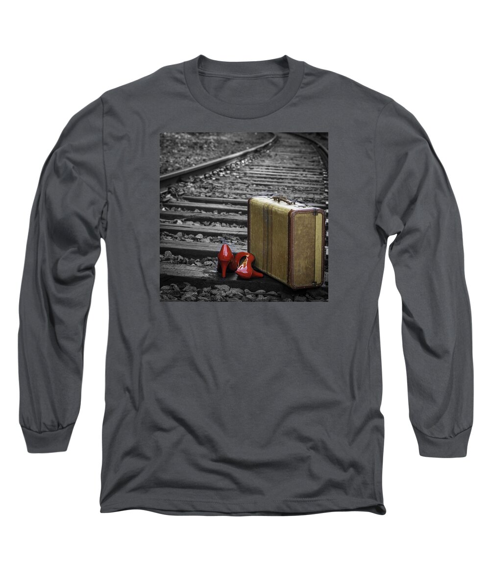  Red Heels Long Sleeve T-Shirt featuring the photograph Echoes of a Past Life by Patrice Zinck