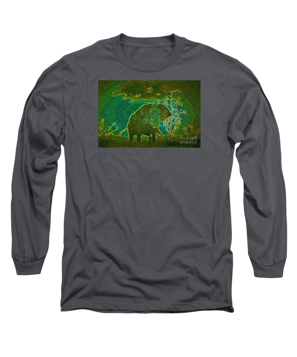 Wildlife Long Sleeve T-Shirt featuring the painting Elephant abstract by John Stuart Webbstock