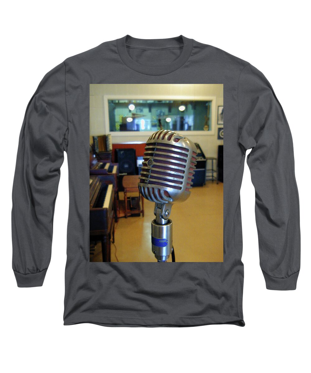 Elvis Long Sleeve T-Shirt featuring the photograph Elvis Presley microphone by Mark Czerniec
