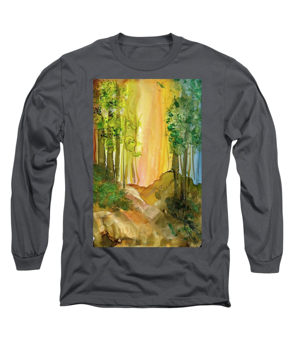 Alcoholink Long Sleeve T-Shirt featuring the painting Enchanted Forest by Bonny Butler