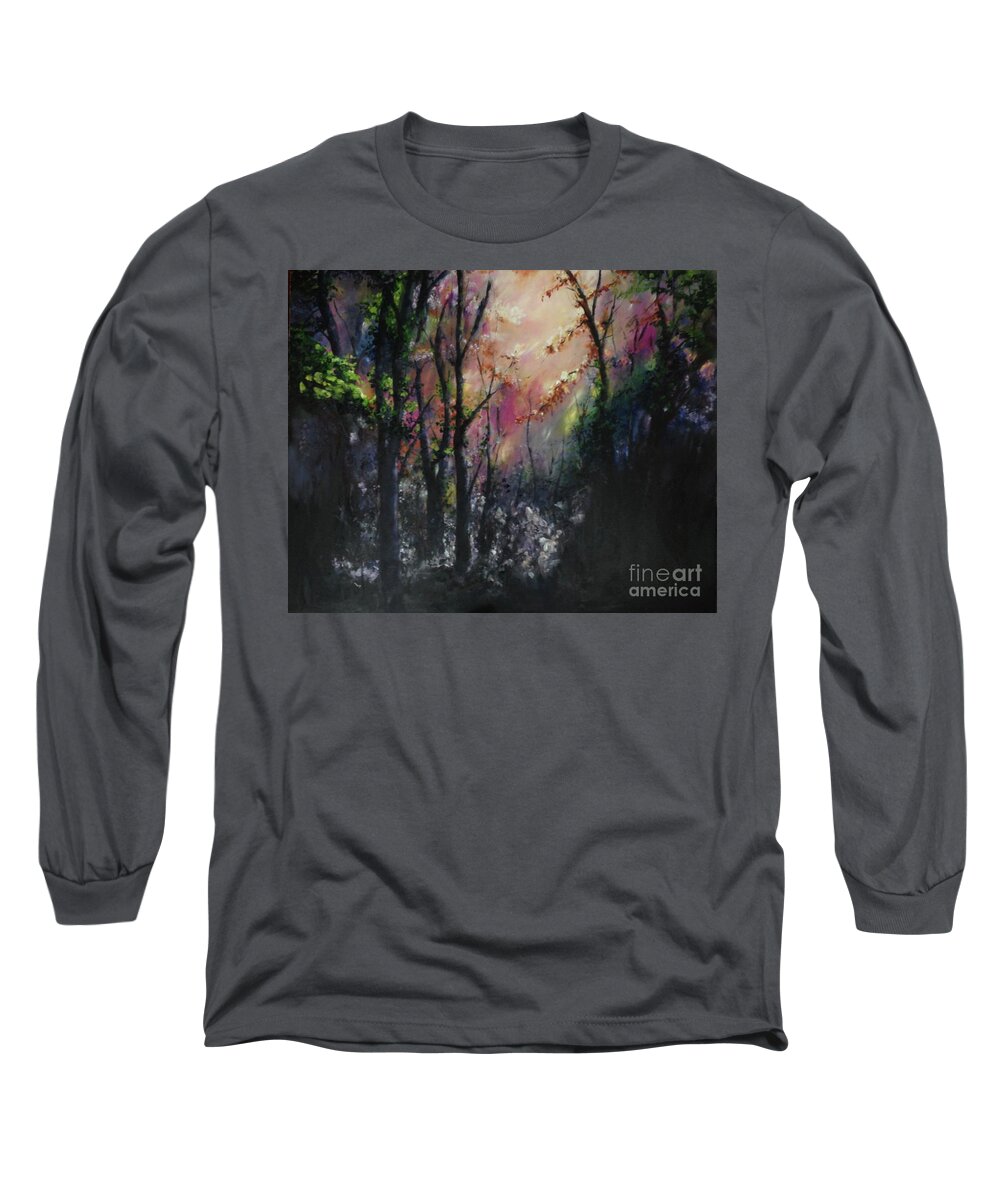 Woodland Long Sleeve T-Shirt featuring the painting Enchanted woodlands by Lizzy Forrester
