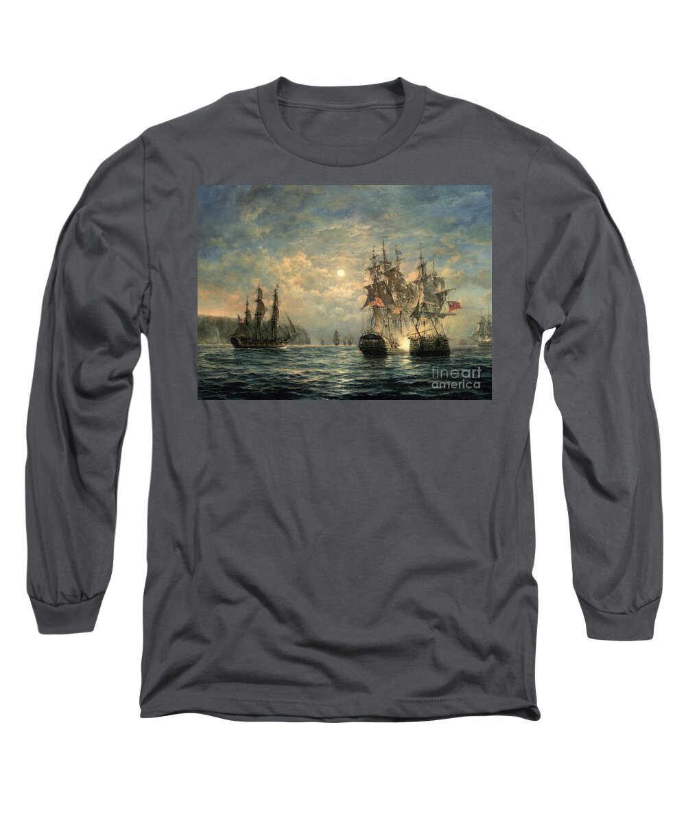 American War Of Independence Long Sleeve T-Shirt featuring the painting Engagement Between the 'Bonhomme Richard' and the ' Serapis' off Flamborough Head by Richard Willis