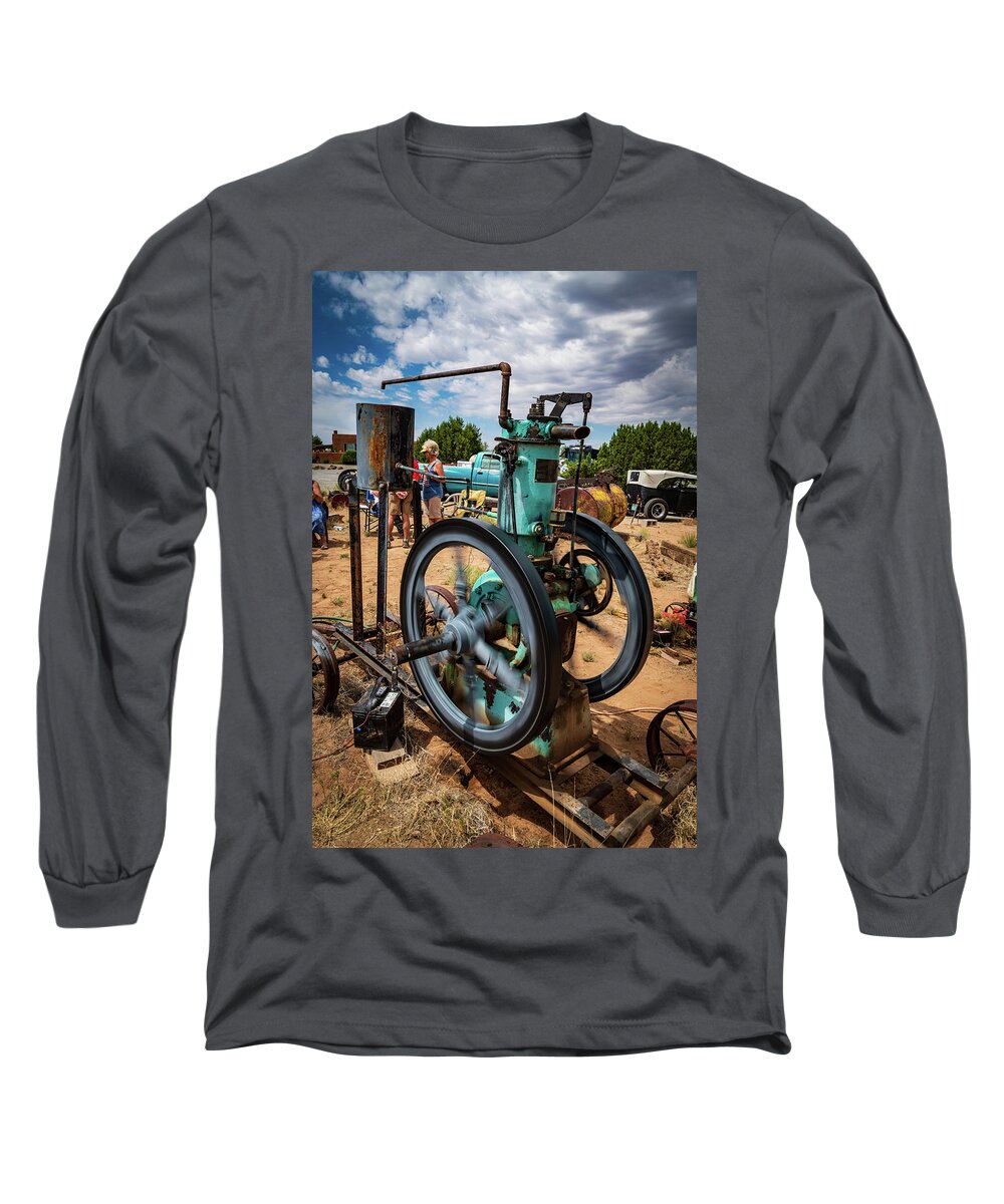 Gas Engine Long Sleeve T-Shirt featuring the photograph Engine In Motion by Paul LeSage
