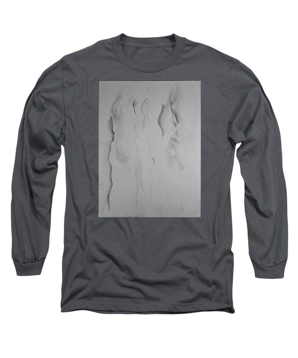 Life Model Sketch Long Sleeve T-Shirt featuring the drawing Esq 2015-10-02-1 by Jean-Marc Robert