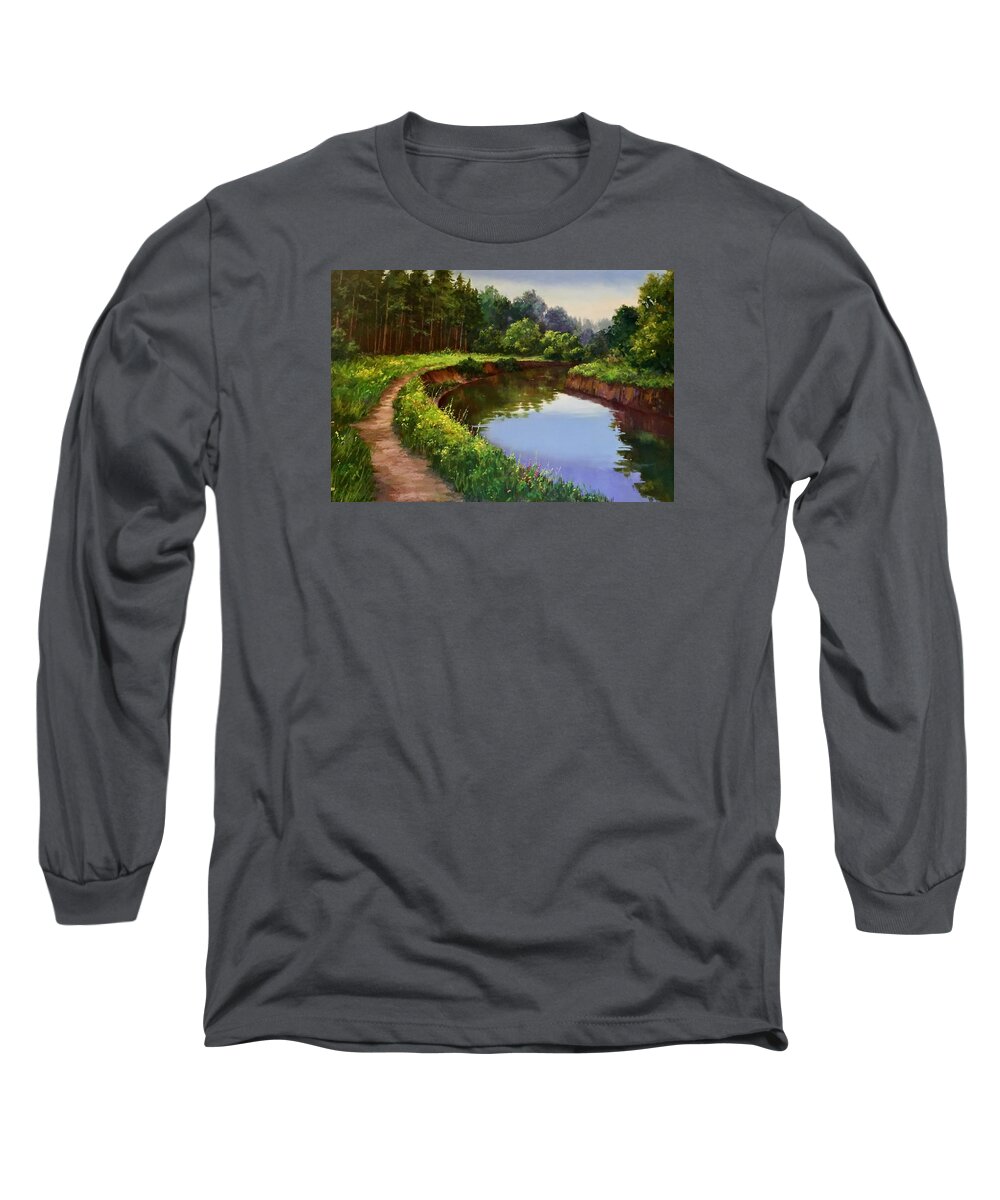 River Water Water Scape Long Sleeve T-Shirt featuring the pastel Evening Reflections by Candice Ferguson