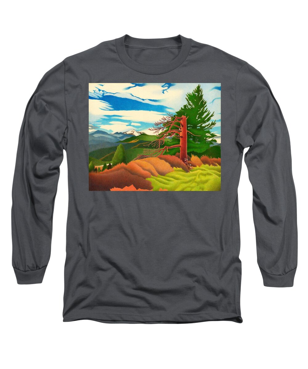 Art Long Sleeve T-Shirt featuring the drawing Evergreen Overlook by Dan Miller