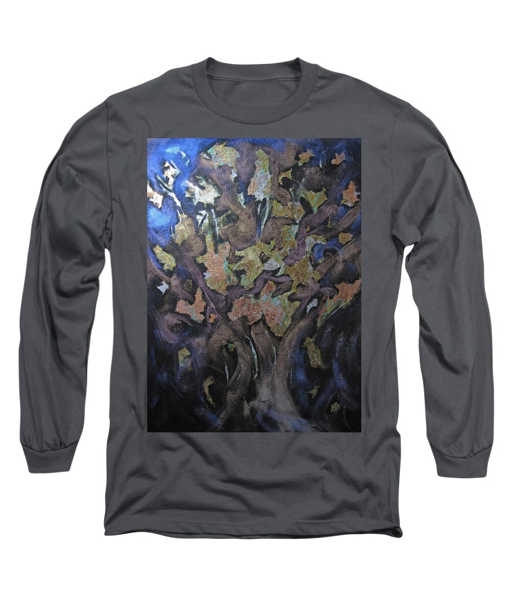 Abstract Long Sleeve T-Shirt featuring the painting Faces by Roberta Rotunda