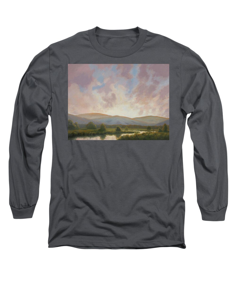 Landscape Long Sleeve T-Shirt featuring the painting Fading Light by Guy Crittenden