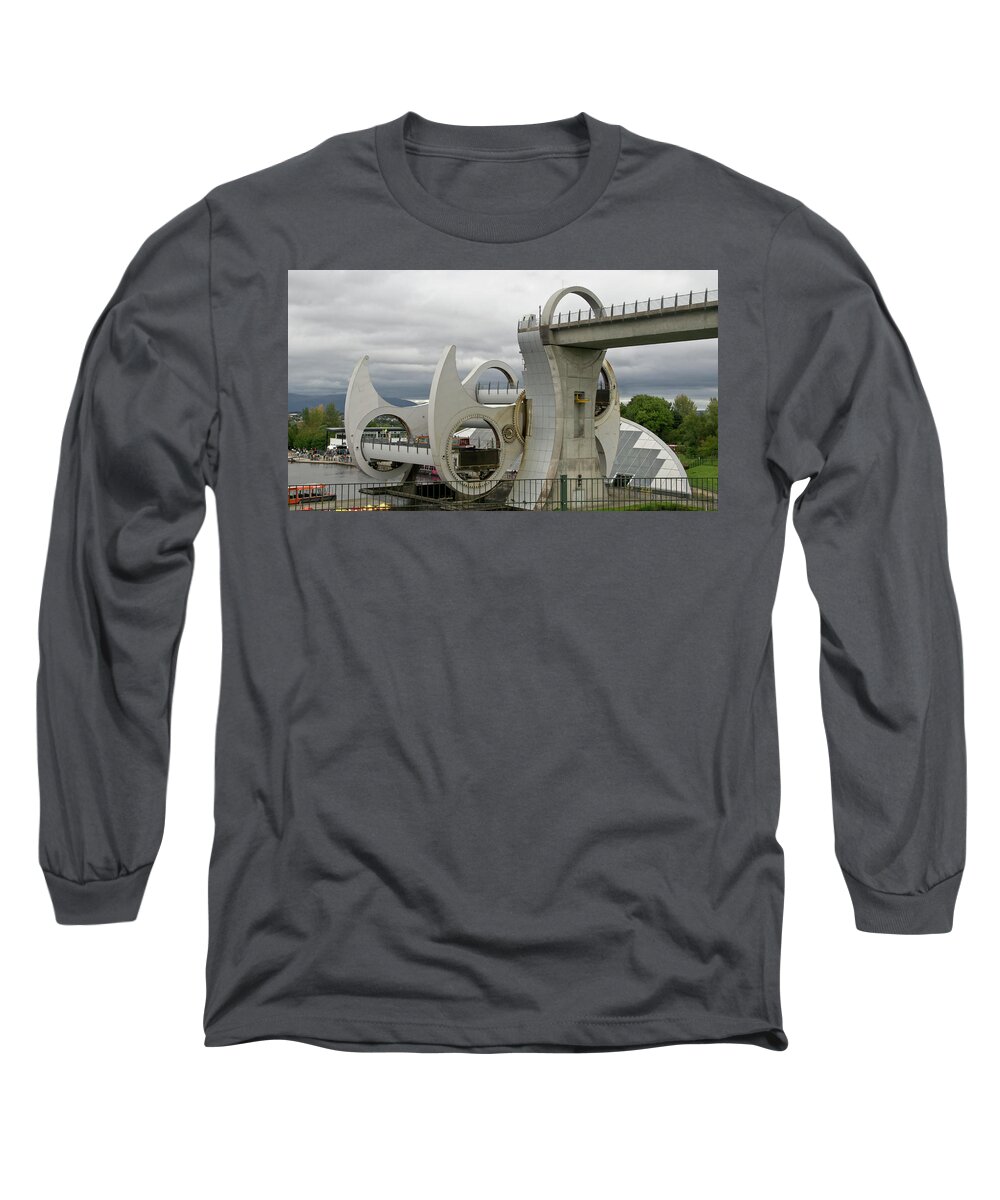 Falkirk Long Sleeve T-Shirt featuring the photograph Falkirk Wheel working. by Elena Perelman