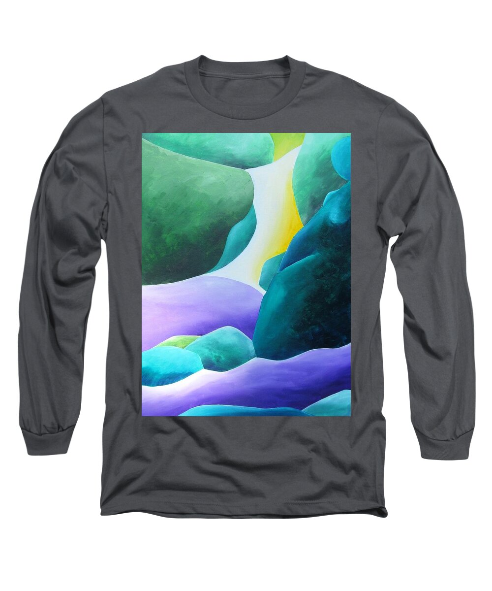 Green Long Sleeve T-Shirt featuring the painting Falling for the Water by Jennifer Hannigan-Green