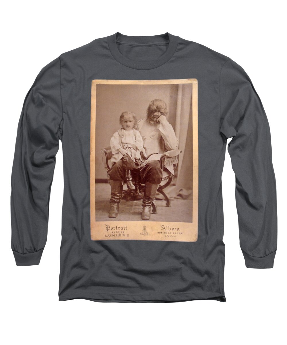Famous Russian Sideshow Performer Jo-jo The Dog-faced Boy Sitting With His Father; Ca. 1875 Long Sleeve T-Shirt featuring the painting Famous Russian sideshow performer Jo-Jo the Dog-Faced Boy by Celestial Images
