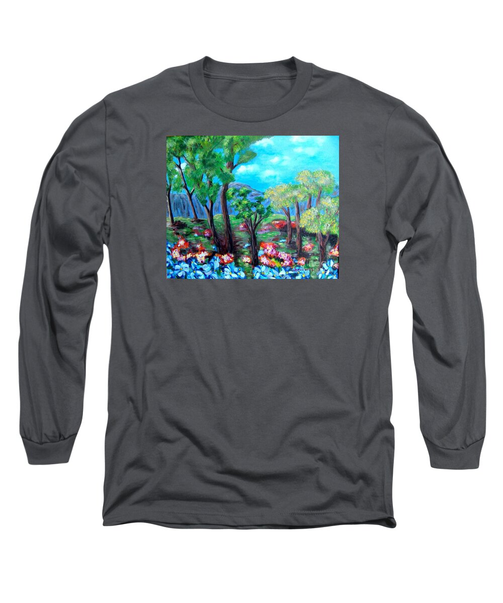 Fantasy Long Sleeve T-Shirt featuring the painting Fantasy Forest by Laurie Morgan