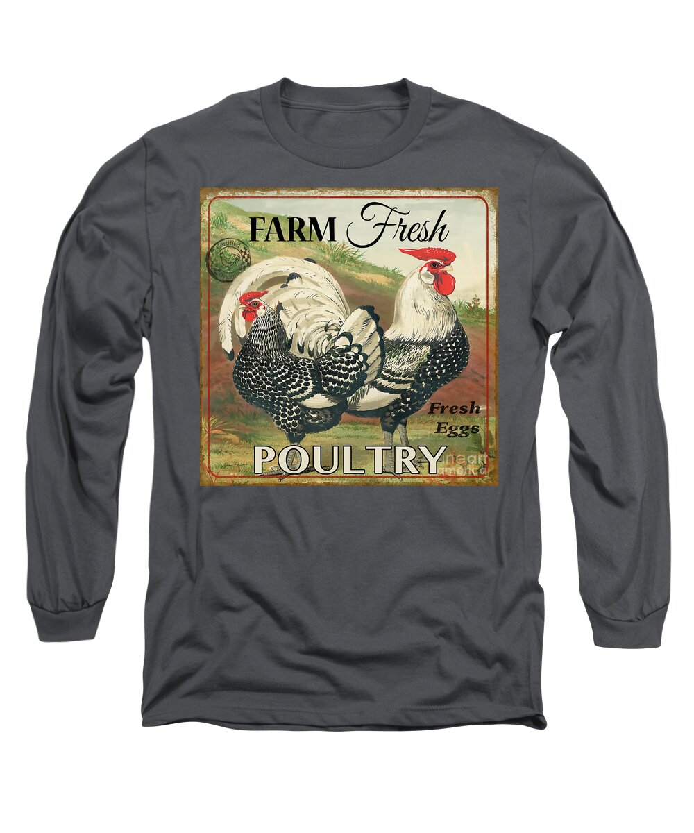Rooster Long Sleeve T-Shirt featuring the digital art Farm Fresh Poultry-A by Jean Plout