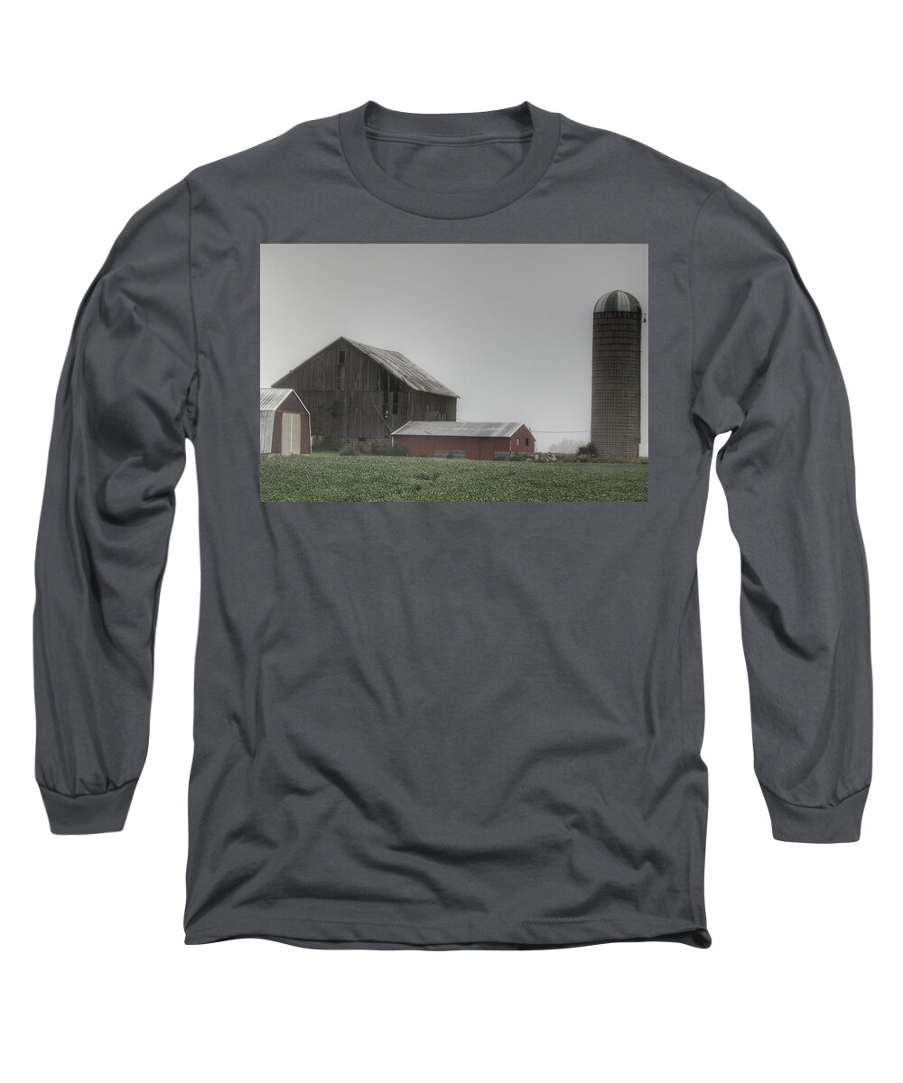 Barn Long Sleeve T-Shirt featuring the photograph 0011 - Farm in the Fog II by Sheryl L Sutter