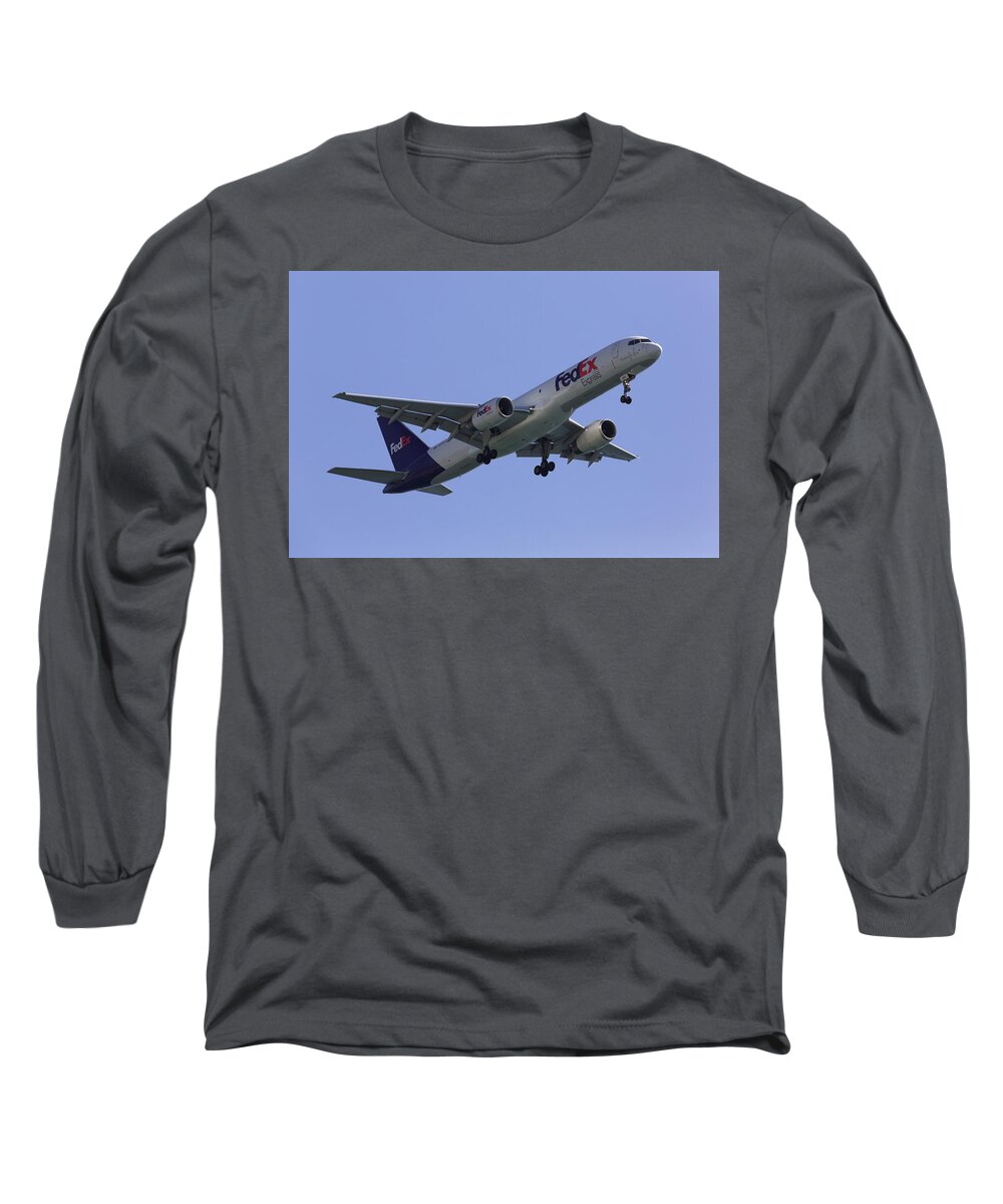 Fedex Long Sleeve T-Shirt featuring the photograph FedEx 757 by John Daly