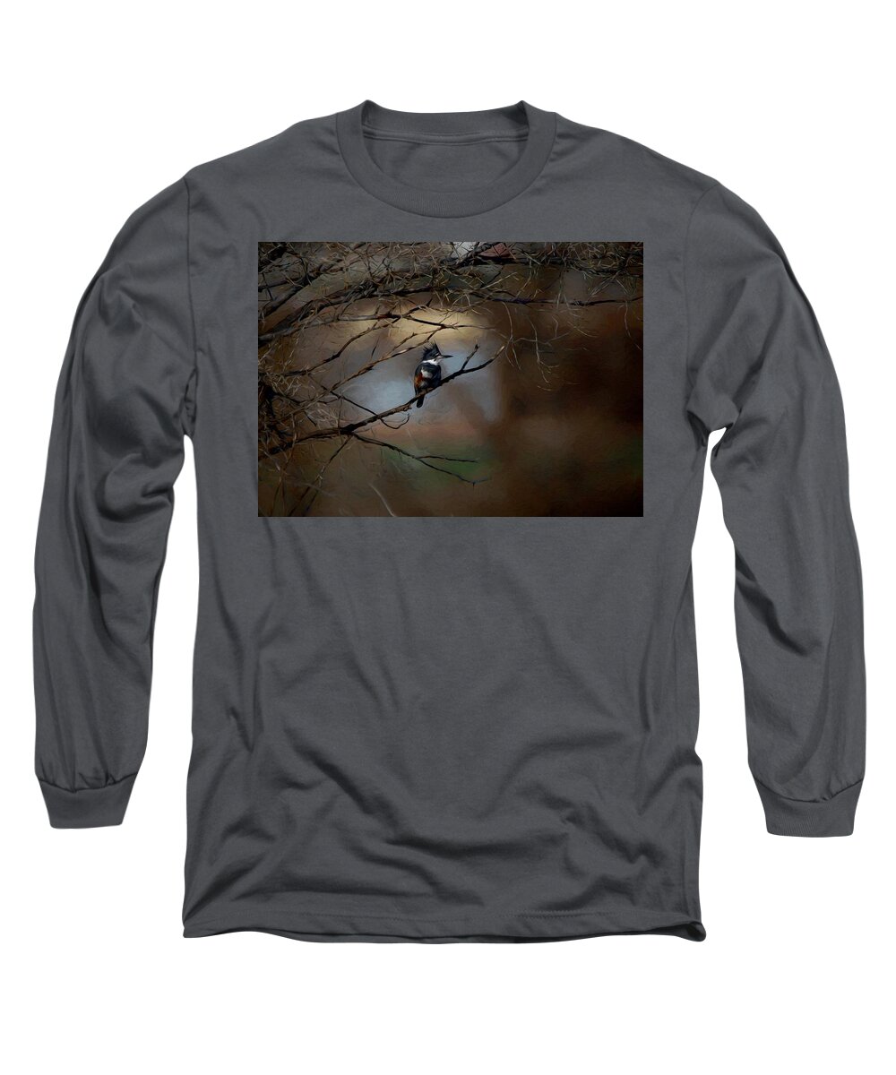Belted Kingfisher Long Sleeve T-Shirt featuring the digital art Female Belted Kingfisher 3 by Ernest Echols