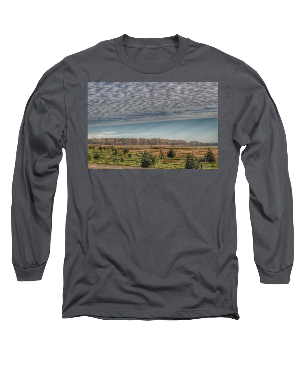 Barn Long Sleeve T-Shirt featuring the photograph 9017 - Fences, Firs and Fall by Sheryl L Sutter