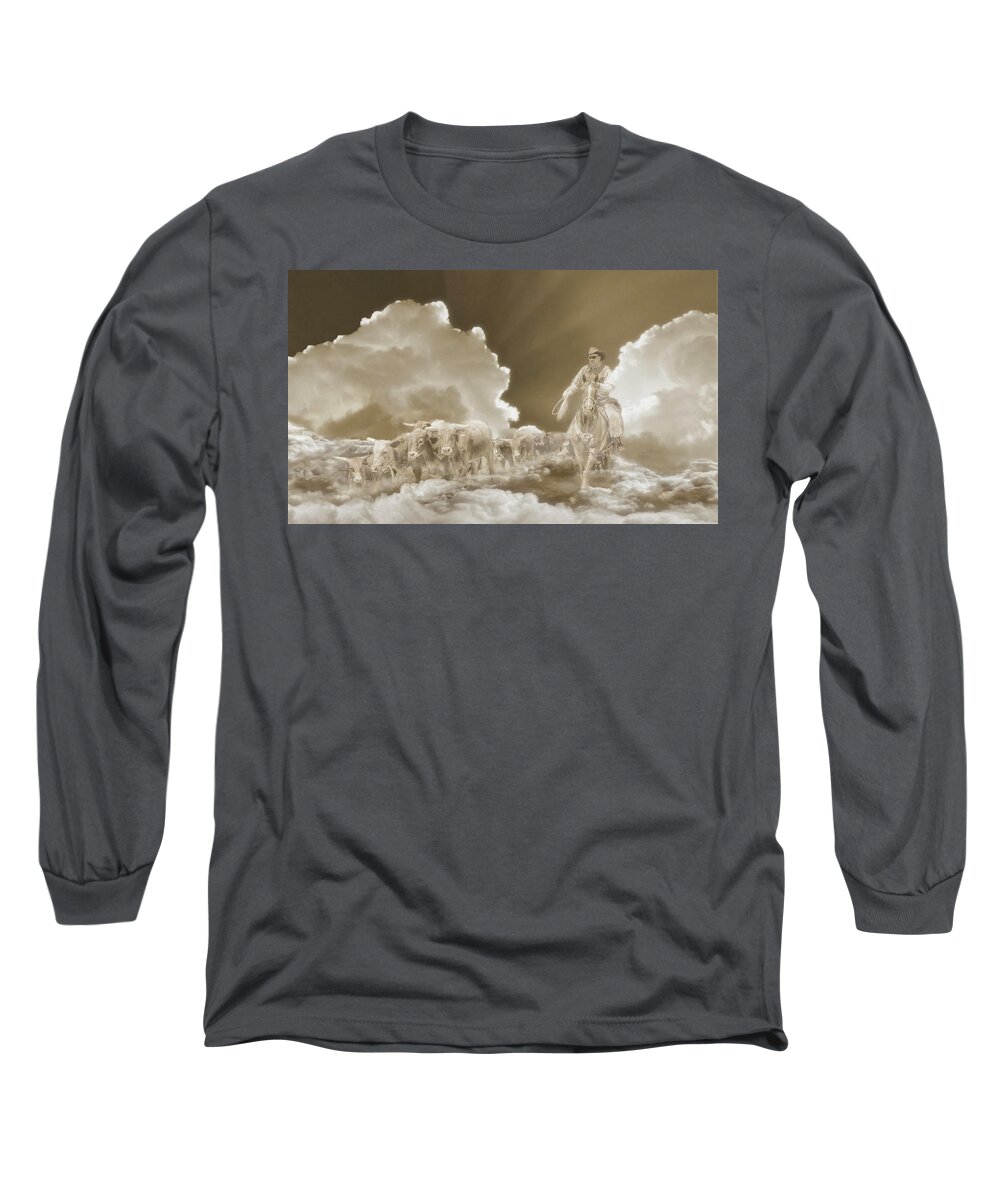 Spirit Long Sleeve T-Shirt featuring the digital art Final Round Up Sepia by Rick Mosher