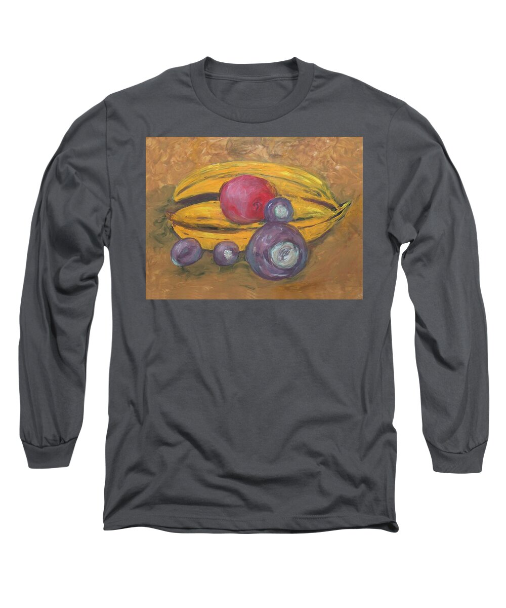 Finger Painted Long Sleeve T-Shirt featuring the painting Fingerpainted Fruit by Lisa Stanley