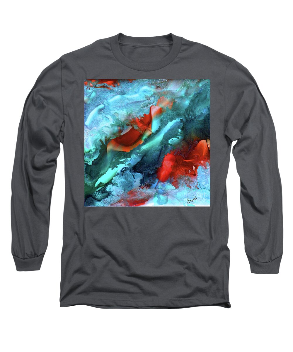 Abstract Long Sleeve T-Shirt featuring the painting Fire and ice by Eunice Warfel