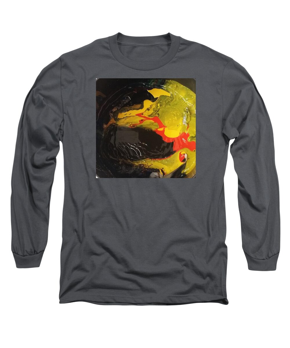 Abstract Long Sleeve T-Shirt featuring the painting Fire In Soot by Gyula Julian Lovas