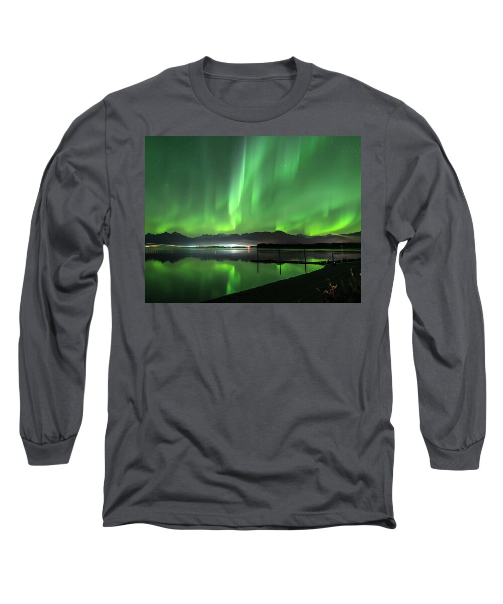Northern Lights Long Sleeve T-Shirt featuring the photograph Fire in the Sky by David Kirby