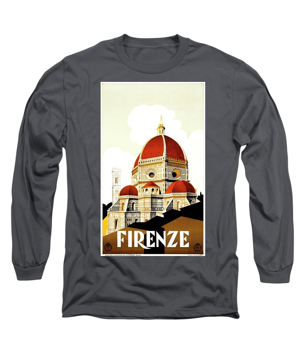 Travel Poster Long Sleeve T-Shirt featuring the painting Firenze travel poster 1930 by Vincent Monozlay