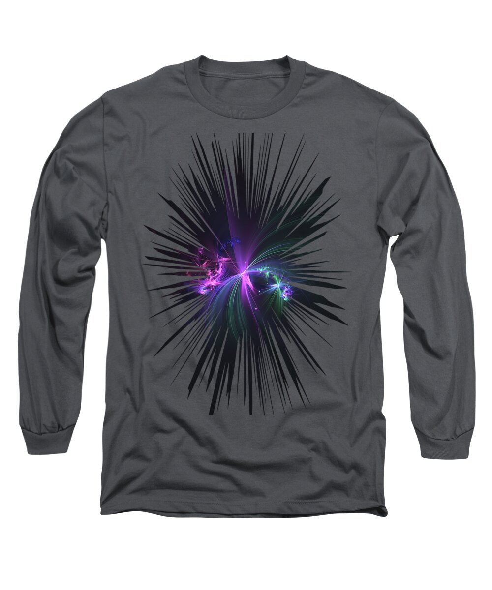 Charmarosedesigns Long Sleeve T-Shirt featuring the digital art Fireworks Fractal by Charma Rose