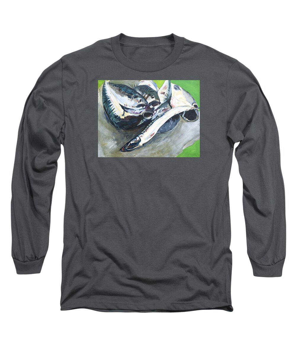  Long Sleeve T-Shirt featuring the painting Fish on a Table by Kathleen Barnes