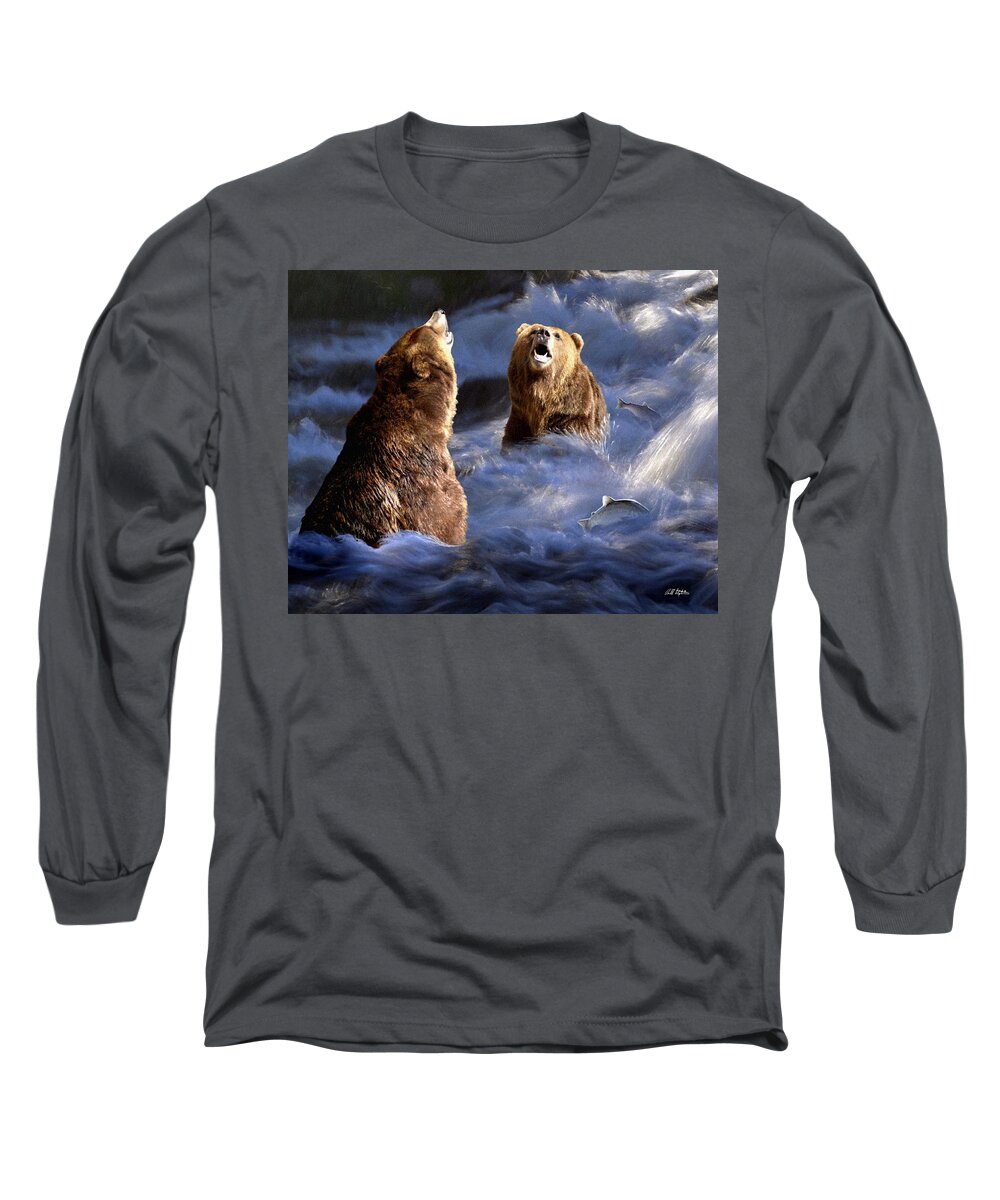 Bear Long Sleeve T-Shirt featuring the digital art Fishing Alaska by Bill Stephens